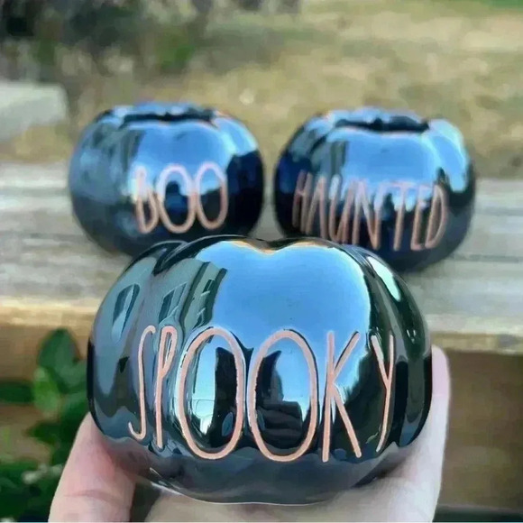 NEW Set of (3)Rae Dunn BOO/SPOOKY/HAUNTED pumpkin candle Holders WITHOUT candles - Picture 1 of 16
